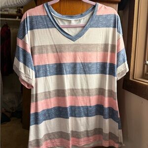 Amazon Essentials Women's Striped Short Sleeve Tee - Blue, Pink, White, Brown